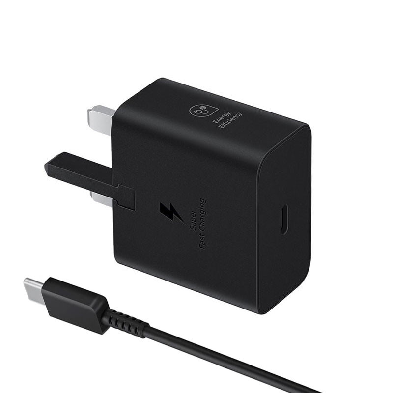 شارژر دیواری سامسونگ 25 وات مدل EP-TA800 سه شاخه اروپا به همراه کابل دو سر تایپ سی