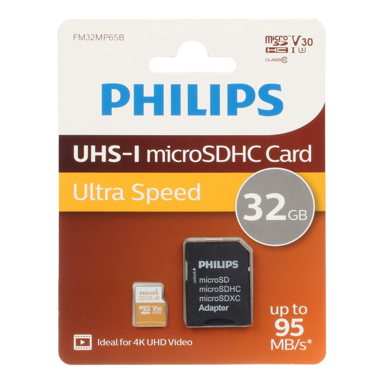 کارت حافظه MicroSDHC فیلیپس مدل Ultra Speed کلاس 10 استاندارد UHS-I U3 سرعت 100MBps ظرفیت 32 گیگابایت به همراه آداپتور