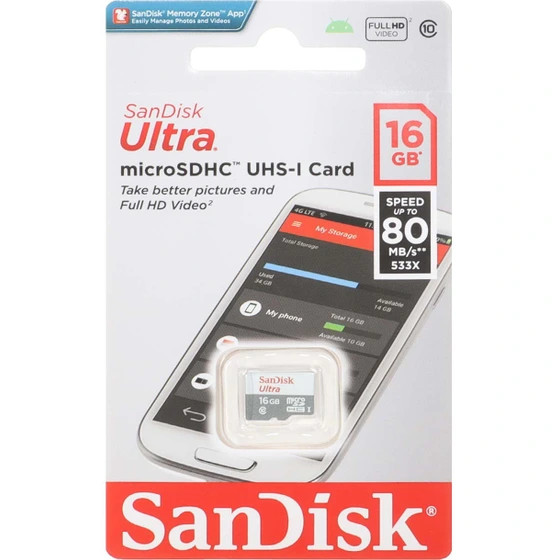 کارت حافظه microSDHC مدل Ultra کلاس 10 استاندارد UHS-I A1 سرعت 80MBps ظرفیت 16گیگابایت